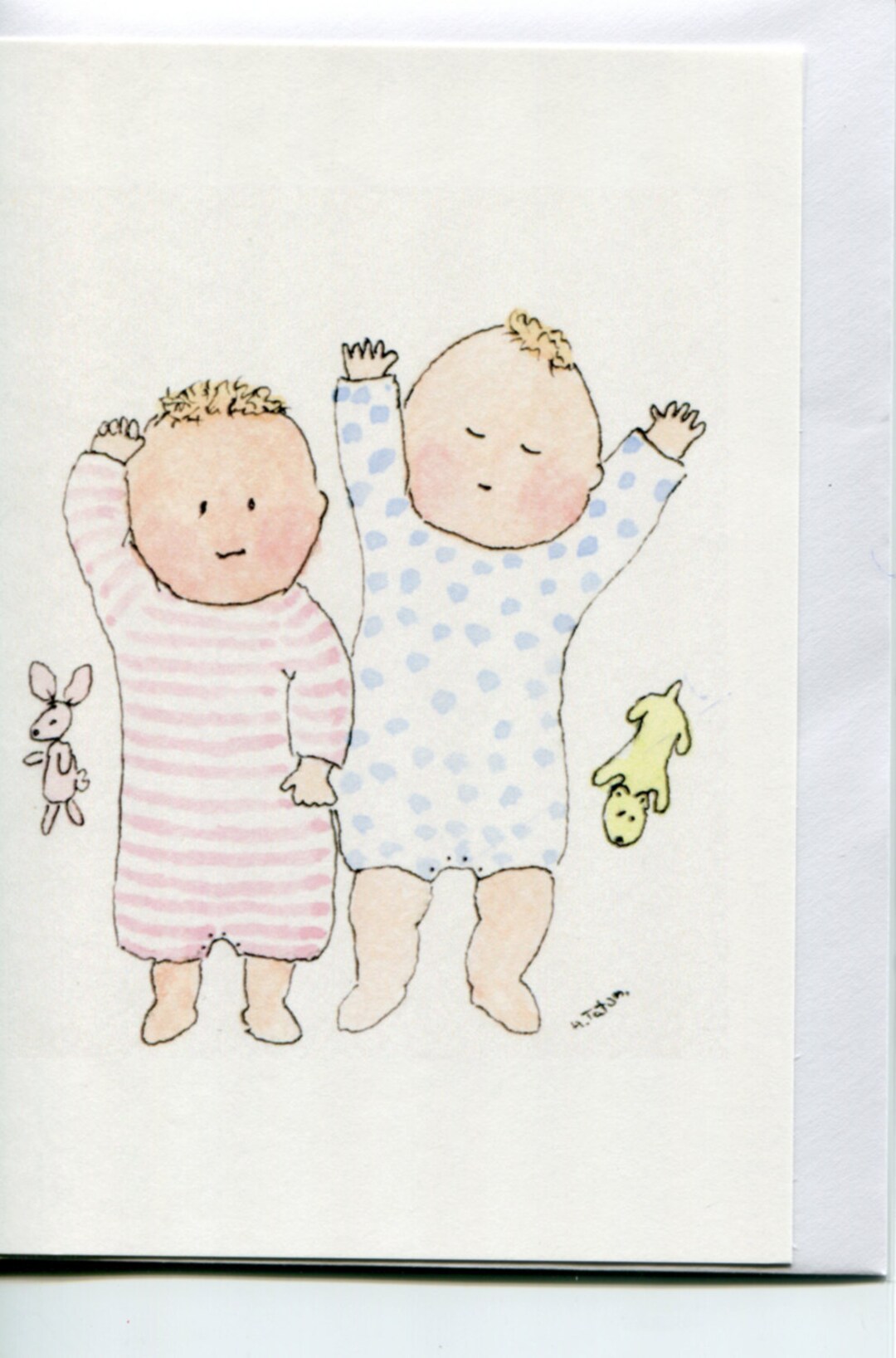 Twin Cards, Boy and Girl Twins Handmade and Printed From My Original ...
