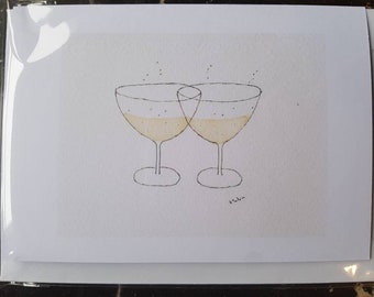 Champagne glasses card handmade and printed from my original watercolour blank inside.