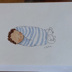 Original Aquarell Karte, signiert OOAK Karte, leere Innenseite.