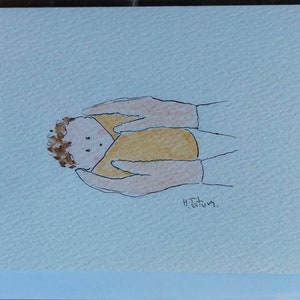 Aquarelle originale signée, carte OOAK, carte neutre en termes de genre. Carte intérieure vierge.