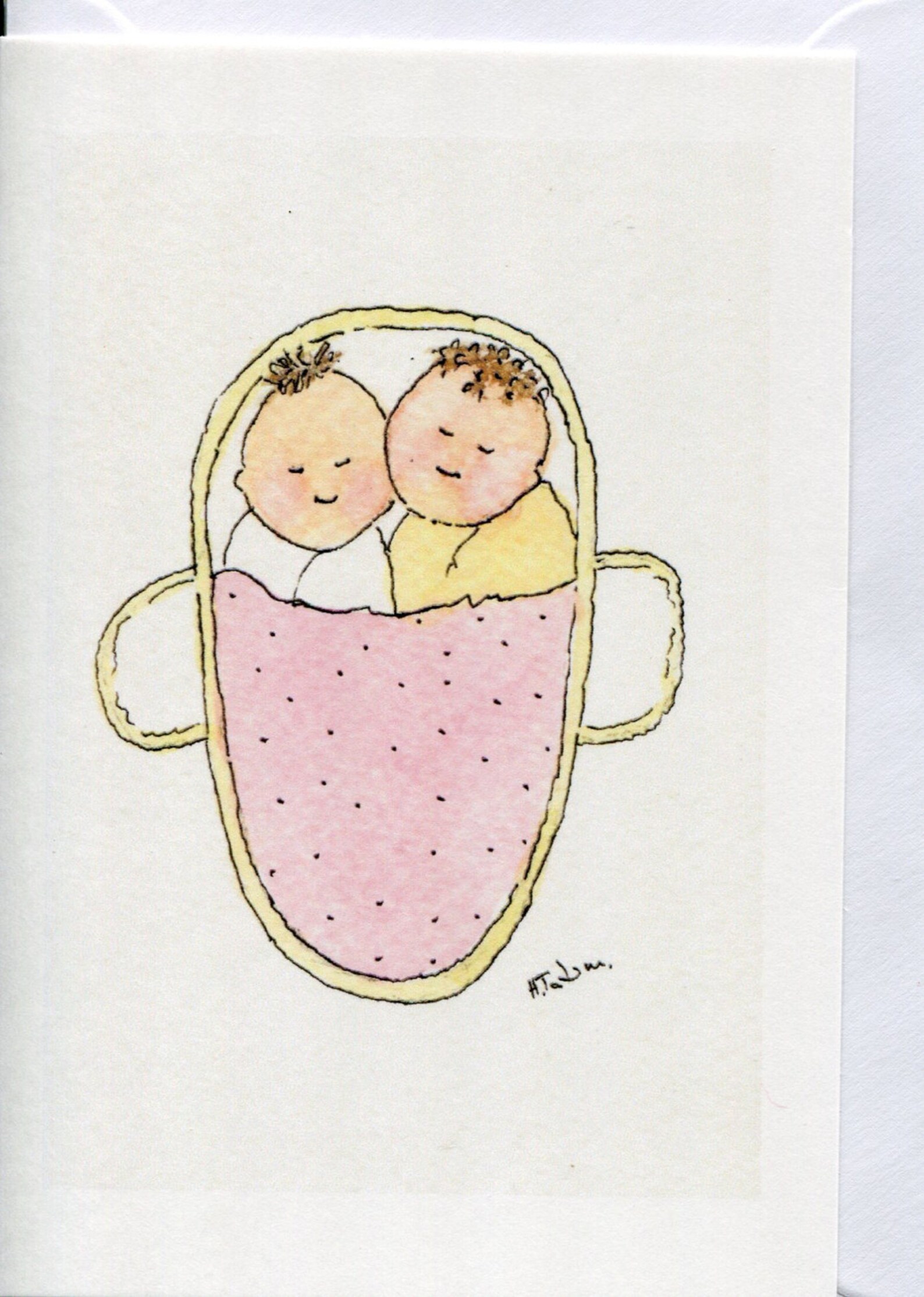 Twin Girls Card Twin Baby Girl Shower Cards Watercolour Blank Etsy