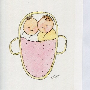 Carte de jumelles faite à la main et imprimée à partir de ma carte intérieure vierge aquarelle originale