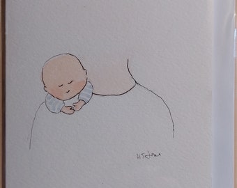 An original signed watercolour card boy card. Blank inside.