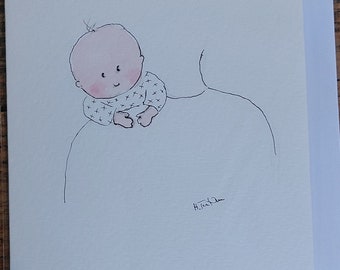 Original signed watercolour card baby, blank inside.