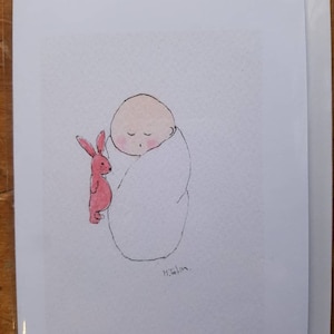 Cartão de menina feito à mão e impresso a partir do meu original em aquarela