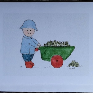Menino no jardim cartão em branco aquarela cartão de felicitações cartão de aniversário cartões de celebração feitos à mão