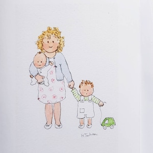 Carte bébé, carte frère/sœur. Carte grand frère. Fait main et imprimé à partir d'une aquarelle originale. Blanc à l'intérieur.