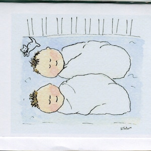 Cartões de bebê gêmeo, cartões de recém-nascido gêmeo - cartões de chá de bebê gêmeo, cartão de menino gêmeo, cartão feito à mão, cartão aquarela, chá de bebê gêmeo, gêmeos recém-nascidos