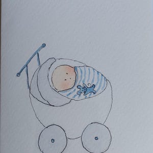 Biglietto di auguri per neonato. Biglietto originale OOAK acquerellato e firmato per neonato. Interno vuoto.