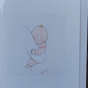 Pasgeboren babymeisjeskaart - babymeisjeskaart handgemaakt en gedrukt vanaf mijn originele aquarel kaart met blanco binnenkant