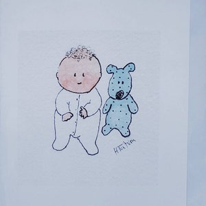 Neue Babykarte Baby Jungen Karte handgemacht und gedruckt von meiner original Aquarell Blank Innenseite Karte