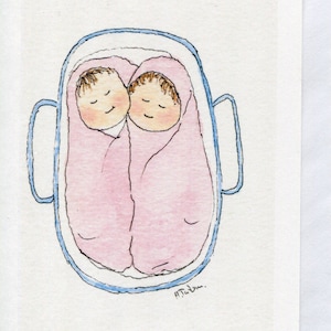 Biglietto di auguri per due bambine fatto a mano e stampato dal mio acquerello originale con interno vuoto