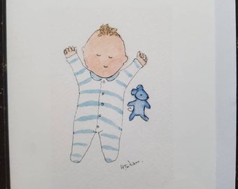 Baby boy shower card, handmade and printed from my original watercolour. Blank inside.