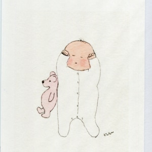 Carte bébé fille nouveau-né faite main et imprimée à partir de ma carte intérieure vierge aquarelle originale