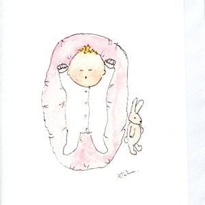 Cartão para bebê recém-nascido, cartões para chá de bebê feitos à mão e impressos a partir do meu cartão original em aquarela