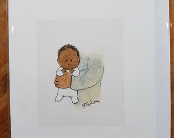 Baby card, gender neutral, baby shower card handmade and printed from my original watercolour blank inside card