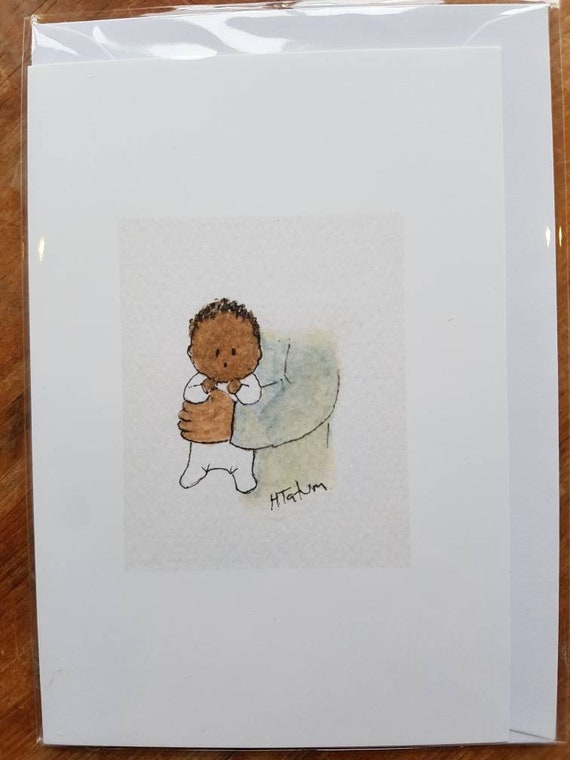 Baby card, gender neutral, baby shower card handmade and printed from my original watercolour blank inside card