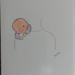 Une carte originale de bébé aquarelle signée OOAK carte vierge à l'intérieur