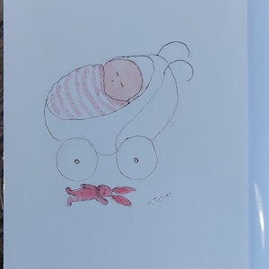 Une carte pour petite fille. Une carte aquarelle originale signée. Carte OOAK vierge à l'intérieur.