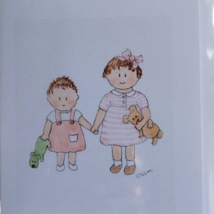 Hermana mayor, hermana menor. Tarjeta hecha a mano e impresa a partir de mi acuarela original. Tarjeta en blanco por dentro.