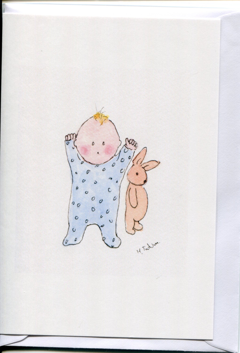 Boy Baby Card, Handmade and Printed From My Original Watercolour. Blank ...