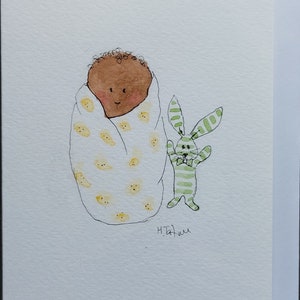 Une carte originale signée à l'aquarelle OOAK faite main vierge à l'intérieur