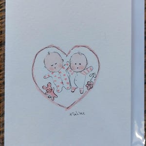 Une carte originale signée de jumelles. Blanc à l'intérieur.  Carte OOAK.