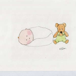 Nouvelle carte de bébé faite à la main et imprimée à partir de mon blanc original aquarelle à l'intérieur