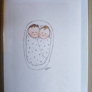 Twin cards, newborn twin card baby twins congratulations card gender neutral twin cards twin baby shower card multiple birth card blank