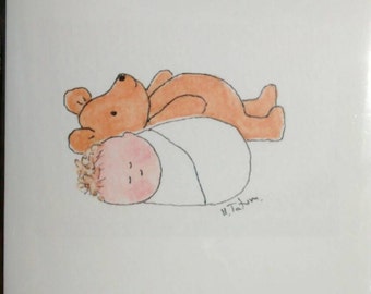 Nouvelle carte bébé carte nouveau-né - cartes baby shower - cartes bébé - faites main à partir de cartes vierges aquarelles originales carte de fête de bébé
