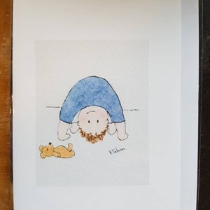 Kaart babyjongen, handgemaakt en gedrukt van een originele aquarel kaart met blanco binnenkant
