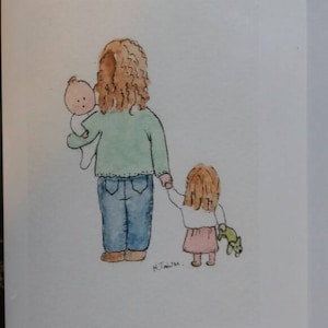 Carte pour nouveau-né carte grande soeur carte faite main et imprimée à partir de mon aquarelle originale.