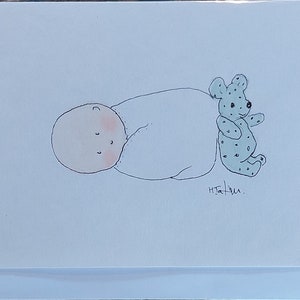 Baby boy card original OOAK signed watercolour card blank inside