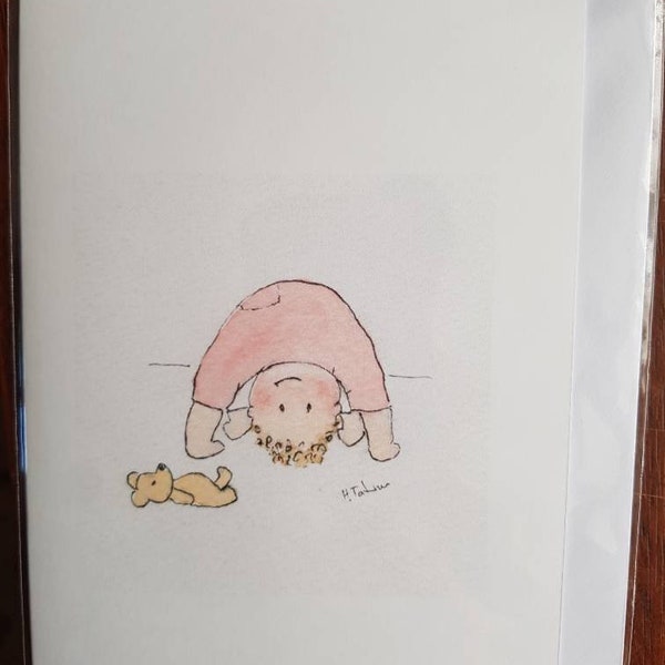 Nieuwe babymeisjeskaart handgemaakt en gedrukt van mijn originele aquarel babymeisjesdouchekaart blanco binnenkaart