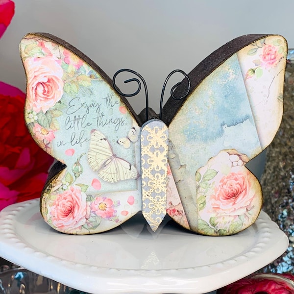 RTS, NEW Added; Wooden 3.5" Tall Butterfly; All Seasons, Birthday Gift, Shabby Chic, Rustic Decor, Farmhouse Tier Tray.