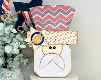 RTS, More Added; Farmhouse 6" Wooden Uncle Sam; Americana Decor, 4th July Decor, Patriotic Decor, Rustic Decor, USA Decor, Tier Tray Decor