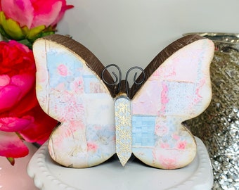 Wooden Butterfly Shelf Sitter Decor; All Seasons Butterfly Wood Decor, Spring Wood Butterfly; Easter Tiered Tray Decor; Mother's Day Gift.