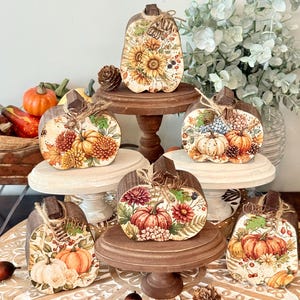 Handcrafted Fall Small Pumpkin Decor,  Autumn Season trinket Tier Tray design.