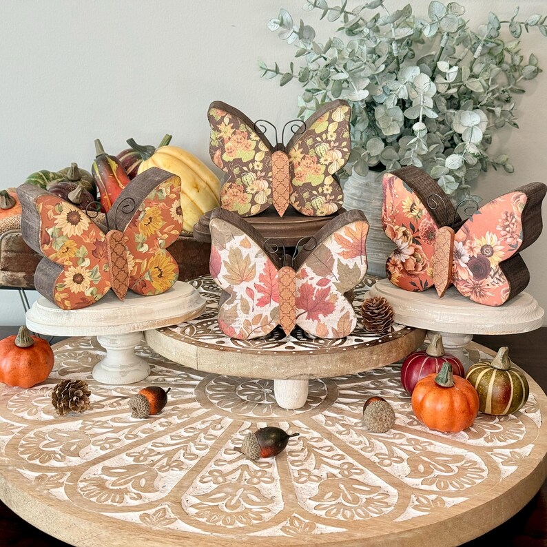 Autumn Inspired Wood Butterfly, Fall Season Tier Tray Decor. image 14