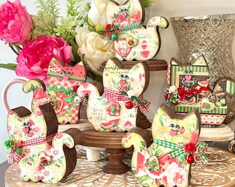 Tutti Frutti Inspired Kitten with Watermelon & Floral design, Summer "One in A Melon" Kitty Cat decor.