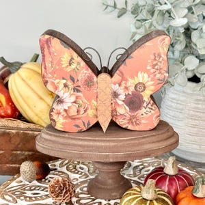 Autumn Inspired Wood Butterfly, Fall Season Tier Tray Decor. Harvest Florals
