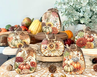 Handcrafted Fall Small Pumpkin Decor,  Autumn Season trinket Tier Tray design.