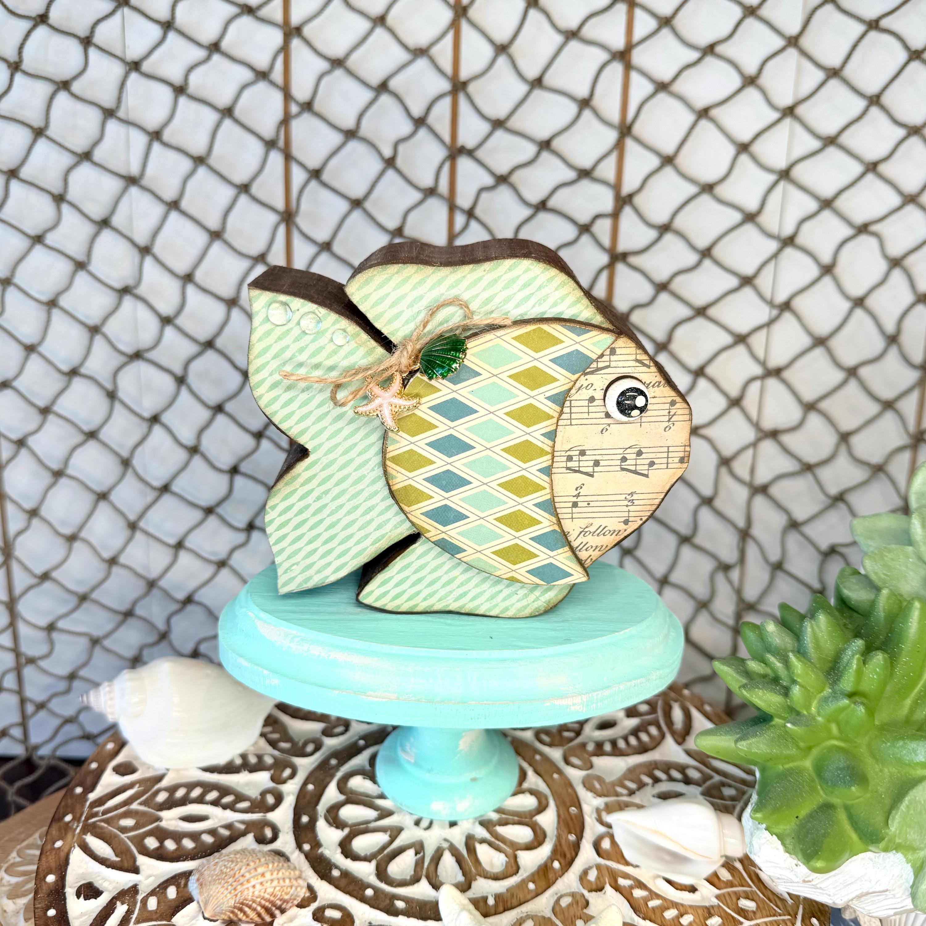 Fish Display Styro Tropical Fish Shelf Sitter Wood Decoration, Marine Life Tiered Tray ...