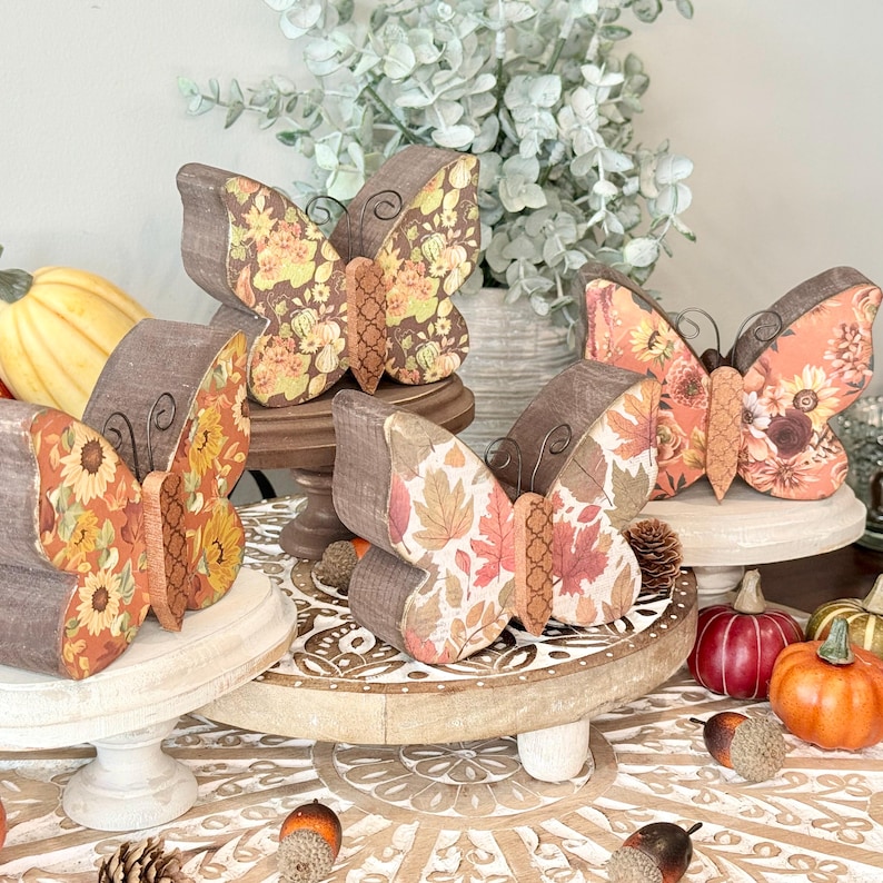 Autumn Inspired Wood Butterfly, Fall Season Tier Tray Decor. image 9