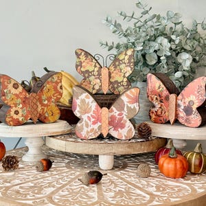 Autumn Inspired Wood Butterfly, Fall Season Tier Tray Decor. image 1