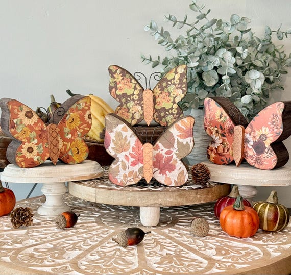 Autumn Inspired Wood Butterfly,  Fall Season Tier Tray Decor.