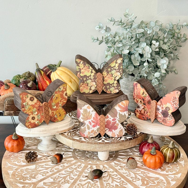 Autumn Inspired Wood Butterfly, Fall Season Tier Tray Decor. image 10