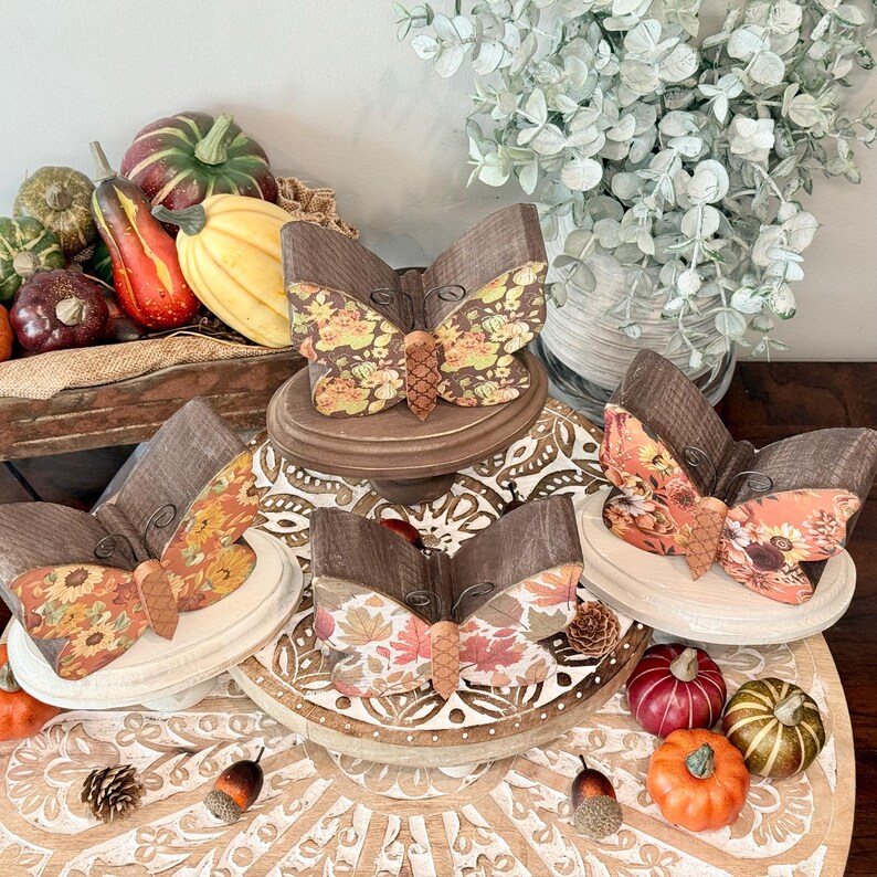 Autumn Inspired Wood Butterfly, Fall Season Tier Tray Decor. image 12