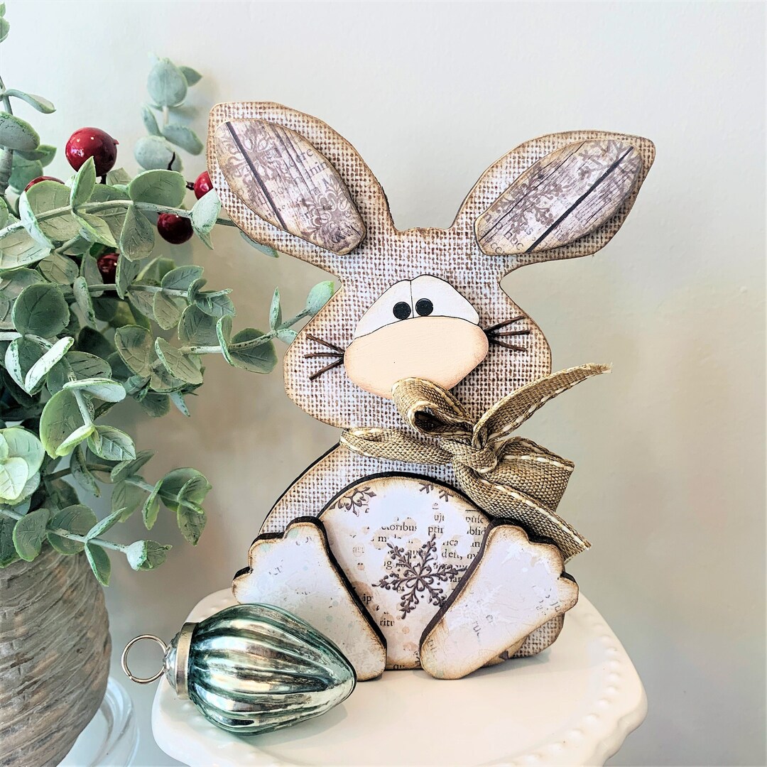 RTS, NEW Wood Layered Bunny snow Holiday Bunny, Winter Snowshoe Bunny ...