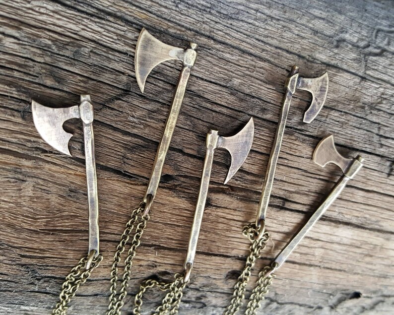 Brass Viking Axe Necklace Norse Ax Pendant Medieval Weapon Etsy
